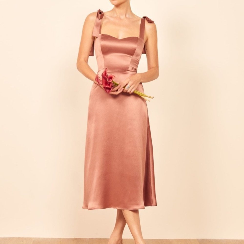 Reformation Tuileries Silk Dress in Praline